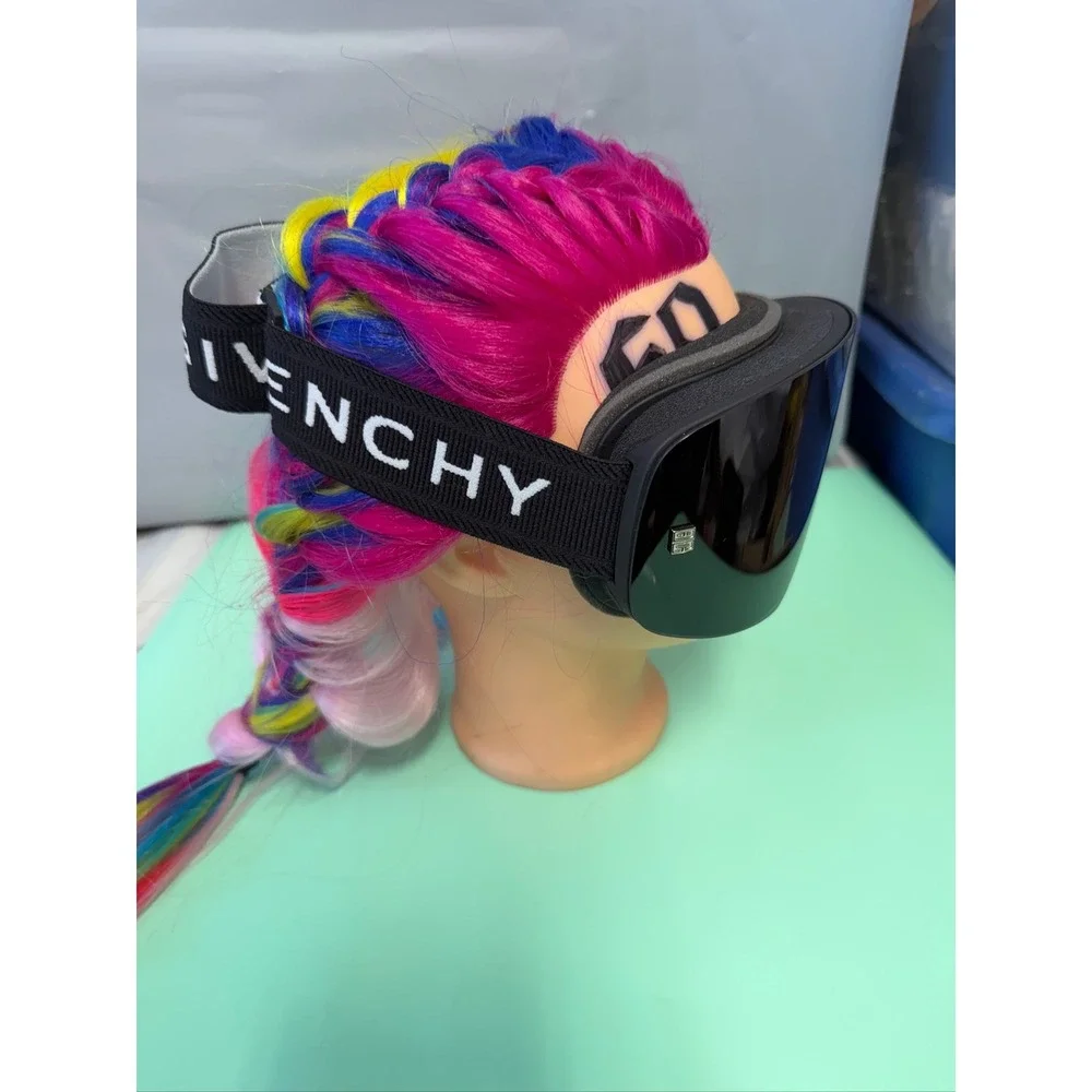 Givenchy GV40042U Black Shield Ski Goggles Silver 4G‎ Logo Branded Strap